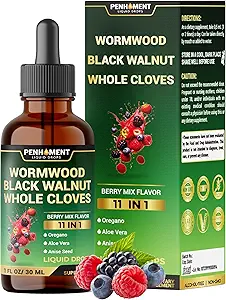 10in1 Wormwood Tincture - Black Walnut, Whole Cloves, Reishi Mushroom &amp; 4 Más - Wormwood Liquid Drops - 1 FL OZ para 2 meses de suministro - Berry Mix Flavor