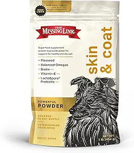 The Missing Link Skin " Coat + Probióticos Suplemento 1lb Bag - Powder de Superalimentos potentes para perros Soportes Skin " Guassy Coat, promueve el crecimiento del cabello