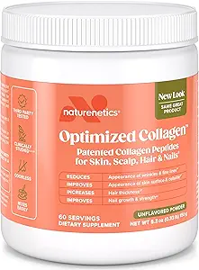 Naturenetics Hair, Skin & Nails Collagen Peptides – Supports Skin Hydration & Hair Strength – Bioavailable Hydrolyzed Collagen – Unflavored, Easy to Mix – Paleo & Keto-Friendly – 60 Servings*