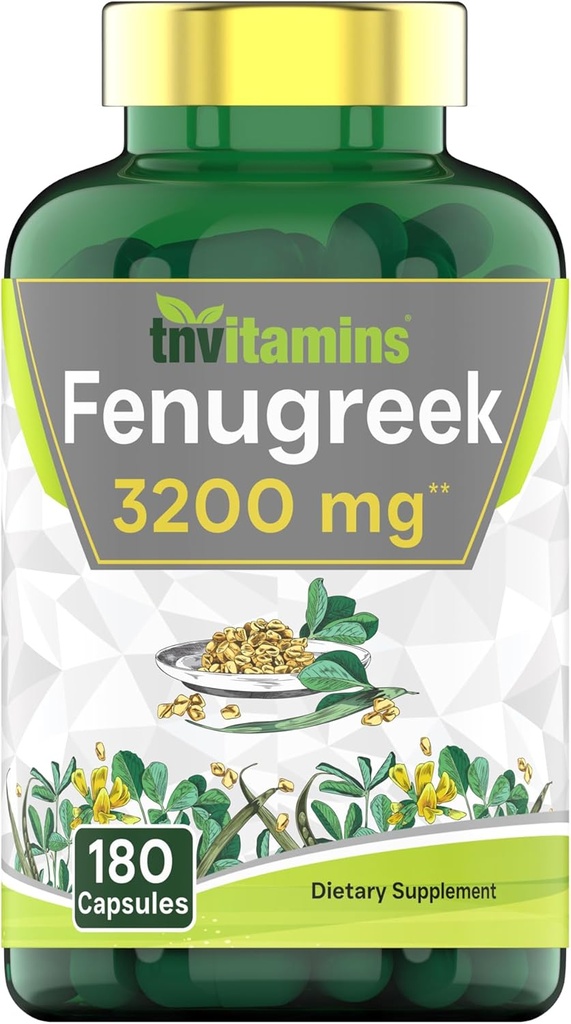 tnvitamins Fenugreek Capsules: 3200 mg - 180 Capsules  Fenugreek Suplemento para Hombres &amp; Mujeres ← Fenugreek Seed Powder Extract ← Non-GMO Silencio Made in The USA!