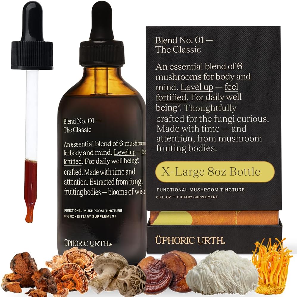 Blend No.1-6 Mushroom Blend Tincture Reishi, Chaga, Lions Mane, Turkey Tail, Cordyceps, " Shiitake, Natural Support Immunity Booster, Increase Energy " Cognitive Function (240 Servings)