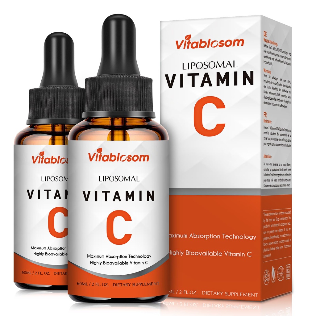 Liposomal Vitamin C 2000mg Liquid for Adults, High Absorption VIT C, Maximize Vitamin C, Immune System & Antioxidant Support, 60ML (2 Bottle)