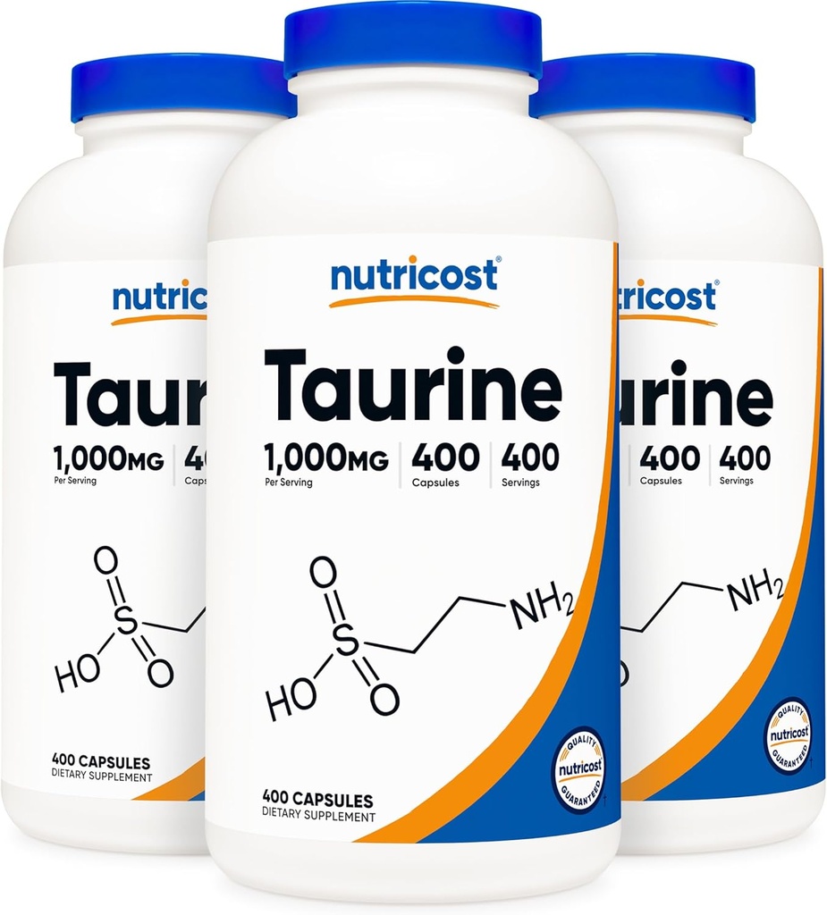 Nutricost Taurine 1000mg; 400 cápsulas (3 botellas)