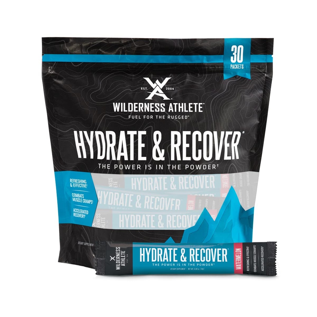 Wilderness Athlete - Hydrate & Recuperar ANTE Liquid Hydration Packets Electrolyte Drink Mix - Recover Faster with Bcaas - 30 Single Serving Hydrate Packets (Watermelon)