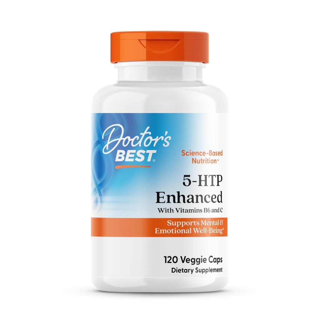 Doctors Best 5-HTP Enhanced with Vitamins B6 & C - Vegan 5 HTP Supplement for Women & Men, Supports Mental & Emotional Well-Being for Adults, Non-GMO, Gluten Free, Soy Free - 120 Veg Caps