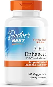 Los mejores médicos 5-HTP mejorados con vitaminas B6 &amp; C, soporta el bienestar mental y emocional, no GMO, libre de gluten, soy libre, vegano 120 cápsulas vegetales