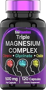 Suplemento Complejo de Magnesio Triple 500mg: Magnesium Glycinate, Citrate, & Oxide - 120 Capsules (4 Mes de Suministro!) Silencio 1 Capsule Serving Proporciona 125% Valor diario latitud Non-GMO, Made in The USA!
