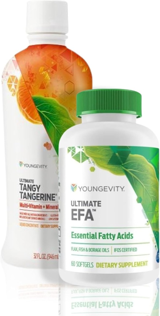 Youngevity Essential 90 Pak - Ultimate All-in-One Multivitamin Combo - Ultimate Tangy Tangerine + Ultimate EFA - 90 Vitaminas esenciales, Minerales, Aminoácidos, Ácidos grasos (30 Servimientos)