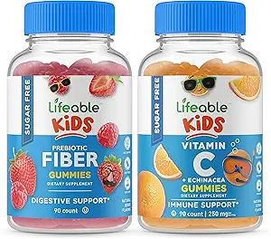 Niños de fibras preciosas gratis de azúcar Lifeable + Vitamina C Niños, Gummies Bundle - Gran Tasting, Suplemento de vitamina, Gluten Gratis, GMO Gratis, Chewable Gummy