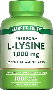 La verdad de la naturaleza L Lysine 1000mg ← 100 Coated Caplets  durable Amino Acid esencial Silencio Vegan, No GMO, &amp; Gluten Suplemento gratuito