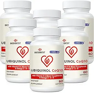 Ubiquinol CoQ10-600mg-Softgel, Active Coq10 Ubiquinol Suplemento con Vitamina E &amp; Omega 3, 6, 9, High Absorption-Coenzyme-Q10, Powerful Antioxidant for Energy Production, Tested, 360 Con