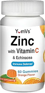Zinc Vitamina C y Echinacea Gummies para Adultos y Niños por YumVs ¦ Chewable Gummy - Vegetariano, Halal, Kosher  durable Orange Flavor - 60 Cuenta