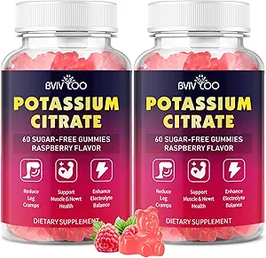 Gummies de citrato de potasio para adultos, gaviotas de potasio sin azúcar 1000mg Soporte Leg Cramps &amp; Electrolyte Balance High Potency Potassium Suplemento Gummies 120 Con