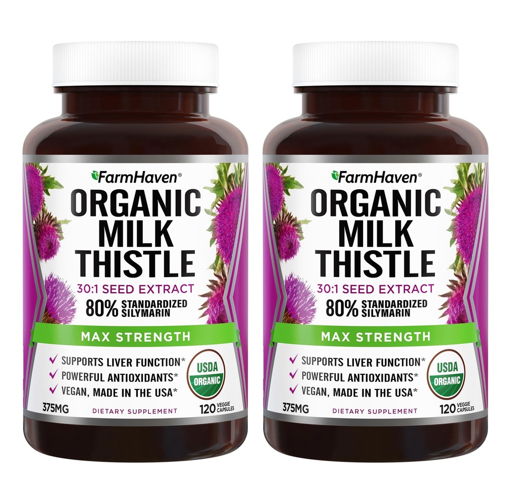FarmHaven USDA Organic Milk Thistle Capsules TEN 30X Concentrated Seed Extract & 80% Silymarin Standardized - Supports Liver Function and General Health TEN Non-GMO TEN 240 Veggie Capsules