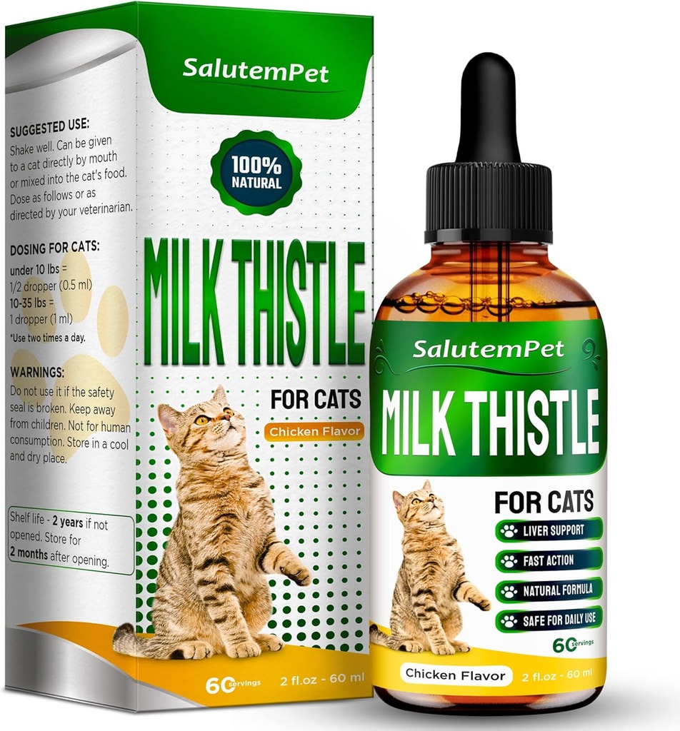 Сat Kidney Support ¦ Milk Thistle for Cats peru Herbal Supplement for Kittens &amp; Adult Ones ← Solution for All Breeds Silencio Cuidado para el Liver ← Flavor  2 Oz