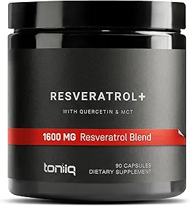 Toniiq 1600mg Resveratrol Blend - Ultra High Purity and 3rd Party Tested - with MCT Oil for Added Bioavailability - Optimal NAD Supplement