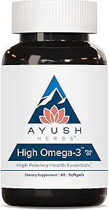 Ayush Herbs High Omega 3 - Omega 3 Fish Oil, 1000mg Per Capsule, EPA & DHA Fish Oil Supplement for Women & Men, Natural Lemon Flavor - 60 Softgel Capsules (1 Count)