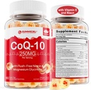 CoQ10 libre de azúcar Mangas llenas 250MG, Coenzima Q10 w/Magnesium Glycinate, Niacin No-Flush Vitamina B3, E & ácido fólico, alta absorción CoQ10 para HEA-rt, energía celular y antioxidante