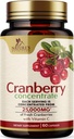 Píldoras de arándano Suplemento 25.000 mg - Fresco Equivalente de arándano con vitamina C & E - Apoyo a la salud de arrastre urinario, Fórmula libre de azúcar, extracto de polvo de frutas - No GMO, embotellado en EE.UU. - 60 cápsulas