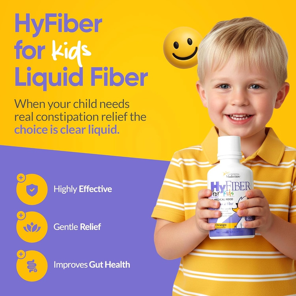 Fibra líquida HyFiber para niños en una sola cuchara, soporta la regularidad y las heces más blandas, prebióticos FOS para la salud de Gut, 6 gramos de fibra, 32 servidos por botella 16 Fl Oz (Pack of 2)