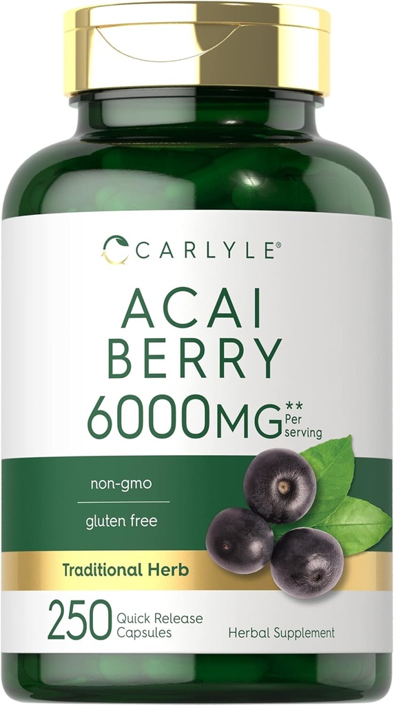 Carlyle Acai Berry Capsules 6000mg Silencio 250 Cuenta ← No GMO &amp; Gluten Free Acai Berry Extract
