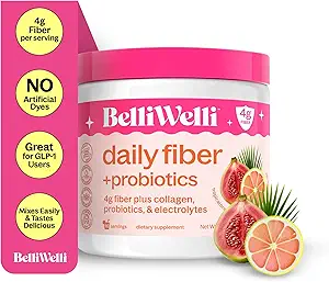 BelliWelli Fiber Suplemento para Mujeres y Hombres – Premium Daily Fiber Powder de Acacia Orgánica con Collagen Añadido, Electrolitos &amp; Probióticos – No Bloat, Estreñimiento " Gut Health Support (Tropical)