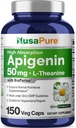 NusaPure Apigenin 50mg " L-Theanine 200mg, 150 Veggie Capsules, Bioperine (No-GMO, Gluten Free)