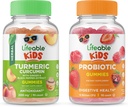 Curcumina Turmérica Lifeable Niños + Probióticos 5 billón de niños, Gummies Bundle - Gran Tasting, Suplemento de vitamina, Gluten Gratis, GMO Gratis, Chewable Gummy
