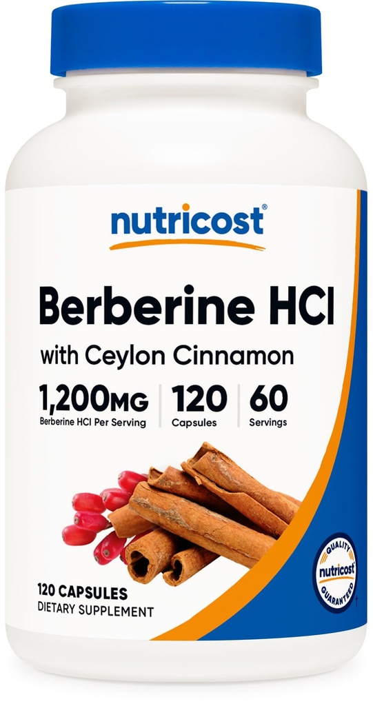 Nutricost Berberine HCl con cápsulas de canela de Ceylán (120 cápsulas, 60 piezas) - Productos sin animales