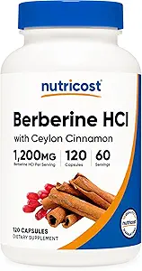 Nutricost Berberine HCl con cápsulas de canela de Ceylán (120 cápsulas, 60 piezas) - Productos sin animales