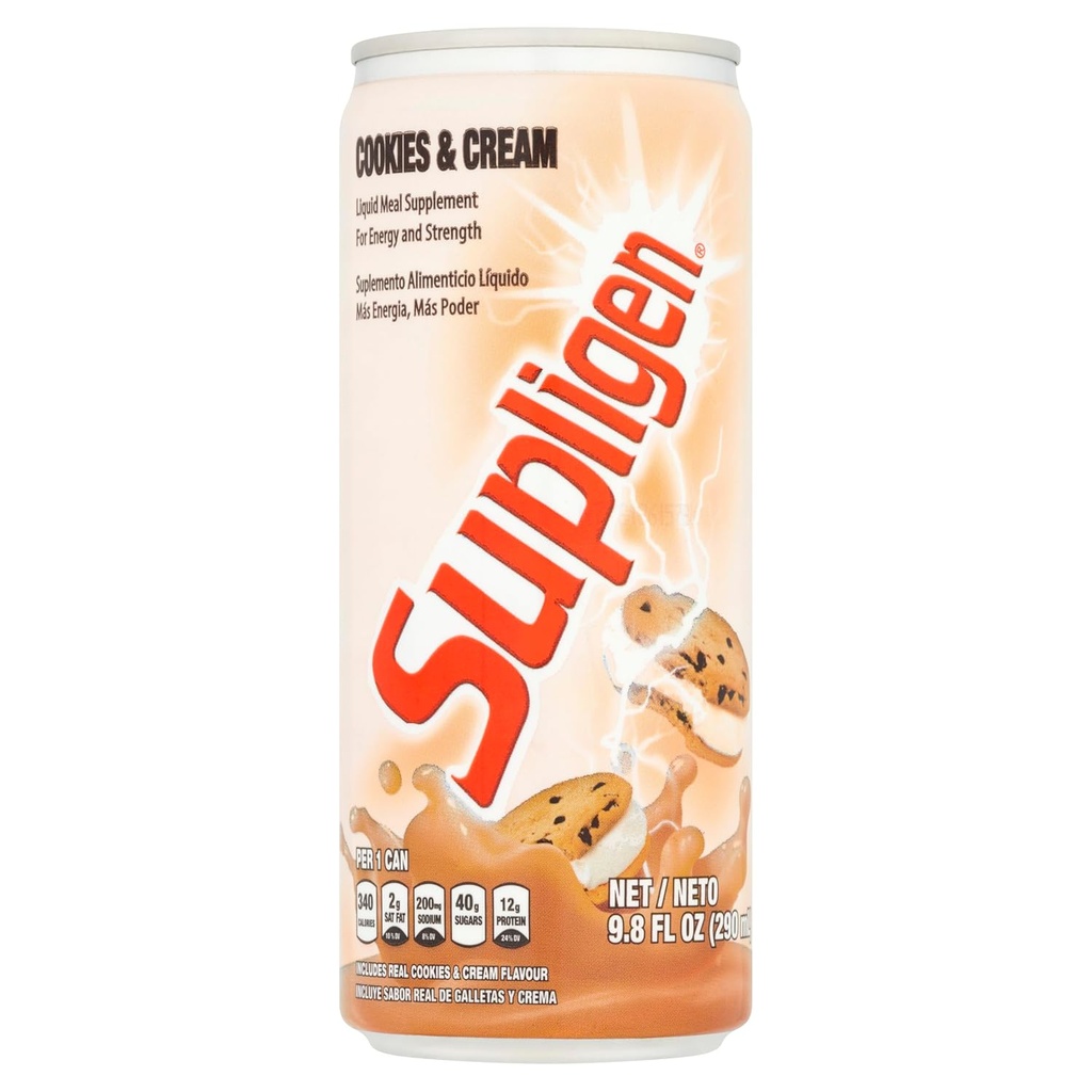Supligen Cookies y Cream Liquid Meal Suplemento, 9.87 oz (Pack of 12) – Protein " Vitamin Shake for Energy, Strength " Recovery – List-to-Drink Nutritional Meal