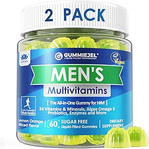 2 Pack - Mens Multivitamins Gummies, Multiminerals, Vegan Omega 3, CoQ10, Probiotics, Daily Mens Vitaminas A C D E B6 B12, Metilizado Multivitamínico para Hombres, Energía, Inmunidad, Sugar Gratis, Vegan (Sin Hierro)