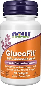 AHORA Suplementos de alimentos, GlucoFit® con 18% de ácido corosolico, apoya el metabolismo de glucosa*, 60 Softgels