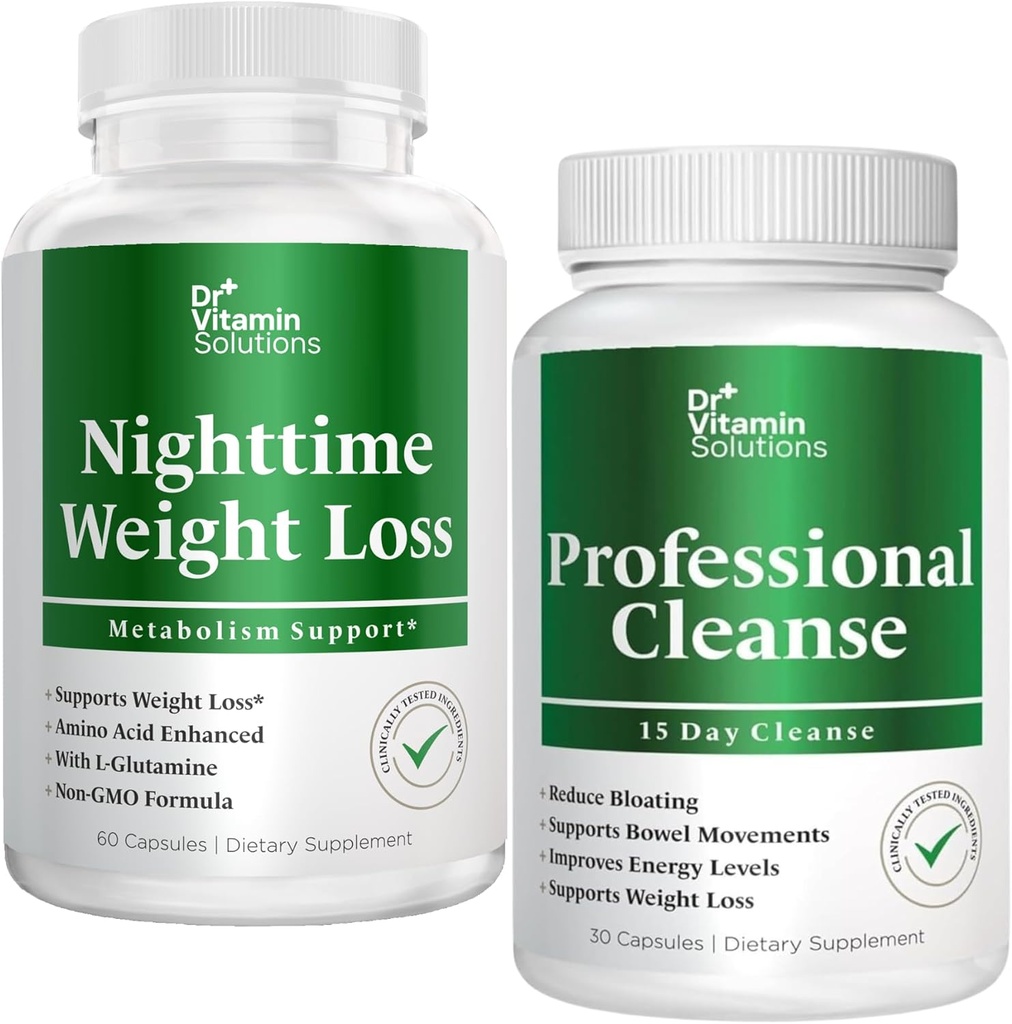 DR VITAMIN SOLUTIONS Nighttime Fat Burner &amp; 15 Day Cleanse for Bloating &amp; Weight Loss, Bundle, 90 Caps