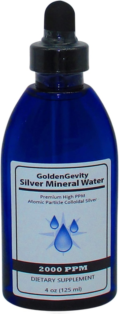 GoldenGevity 2000 PPM Colloidal Silver - 200x Más Potent ← Bioactive Atomic Size Particles of Silver Trace Minerals ← Dietary Supplement  4 oz Bottle