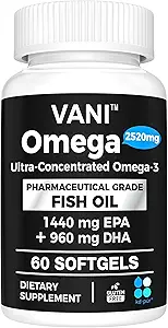 Farmacéutica Grado Omega 3 Fish Oil, KD-PUR Premium Alemania Fish Oil Supplements 2520mg with EPA & DHA- Supports Brain, Heart & Immunity (60 Softgels)