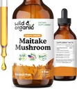 Wild &amp; Organic Maitake Mushroom Tintura - Immune Support Suplemento - Liquid Maitake Mushroom Extract - Vegan, Azúcar &amp; Alcohol-Free Drops - 4 fl oz