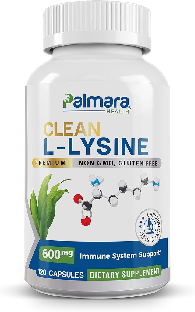 Palmara Health Clean L-Lysine 600mg, 120 Capsules peru Vegan, Non-GMO, &amp; Gluten Free