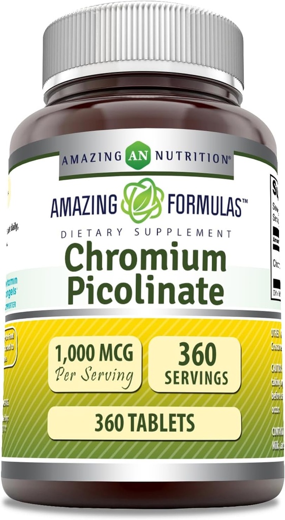 Impresionantes Fórmulas Chromium Picolinate 1000 Mcg TENIDO Tablets Suplemento TENIDO Non-GMO TEN Gluten Free ← Made in USA (1 Pack ANTE 360 Conde)