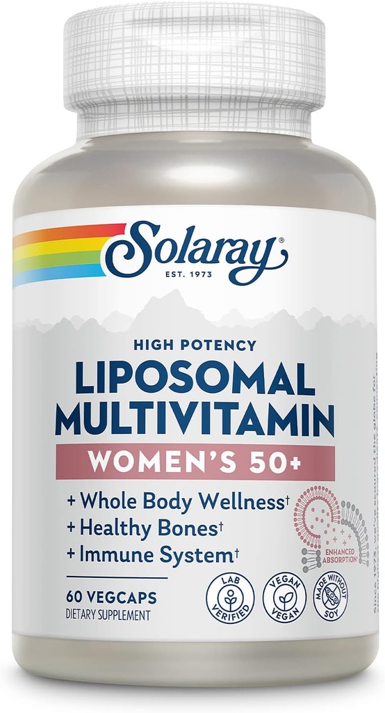 SOLARAY Multivitamina Liposomal para Mujeres 50 Plus, Ausorción Mejorada con Hierro, Vitamina D, Vitamina C, B12, Biotina &amp; Más, Apoyo Inmunitario &amp; Bone Health, Vegan, 30 Servimientos, 60 VegCaps