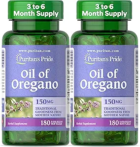 Puritan's Pride Oil of Oregano 150mg, Tradicional Herbal Immune Support, 180 Rapid Release Softgels, Pack de 2