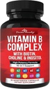 Vitaminas Complej Super B - Todas las vitaminas B incluyendo B12, B1, B2, B5, B6, B7, B9, ácido fólico - Suplemento Vitamina B - Apoyo Metabolismo Energético Saludable - 90 cápsulas vegetarianas