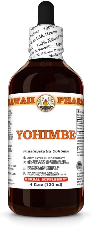 Yohimbe (Pausinystalia Yohimbe) Tintura de corte seco, hecha en Hawaii, Todo Natural, Vegan, Extracto líquido puro - 4 fl.oz