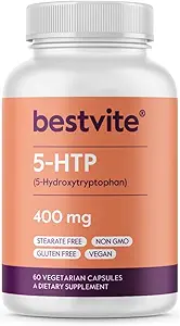 BESTVITE 5-HTP 400mg por cápsula (60 cápsulas vegetarianas) - No Stearates - Vegan - No GMO - Gluten Gratis - Extra Strength 5HTP