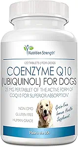 Coenzima Q10 para perros Suplemento Grain-Free, Ubiquinol - La forma Electron-Rich de CoQ10, promueve la salud cardíaca, el apoyo cognitivo y energético para perros, 120 tabletas Chewable