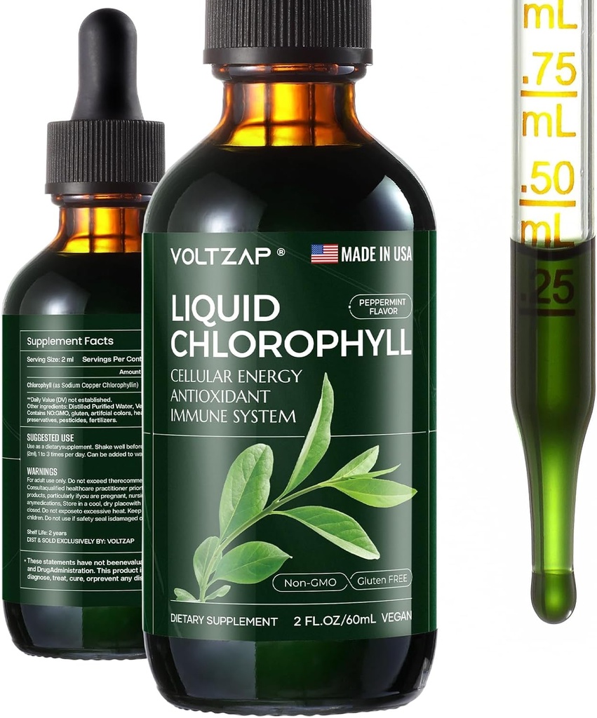 Chlorophyll Liquid Drops - Premium Liquid Chlorophyll Supplements for Immune Support, Energy Increase, Digestive Support, Gut & Skin Health - Natural &amp; Non-GMO & Vegan Mint Flavored 2fl.oz