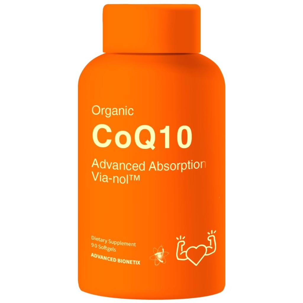 Advanced Bionetix Advanced Absorption 200mg CoQ10 w/Black Pepper Extract. 90 Softgels. Suplemento Antioxidante, Corazón " Salud Vascular, Salud Cerebro, Orgánica, Libre de gluten, Producción de Energía