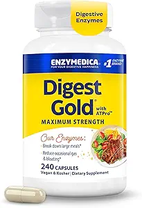 Enzymedica Digest Gold + ATPro, Maximum Strength Enzyme Formula, Prevents Bloating and Gas, 14 Key Enzymes Including Amylase, Protease, Lipase and Lactase, 240 Capsules
