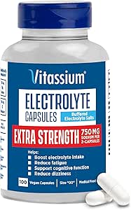 Vitassium Extra Strength Electrolyte Capsules, 750mg de Sodium para la gestión de POTS y dietas de alta sodio, sin sabor, 100 pastillas de sal (tamaño 00)