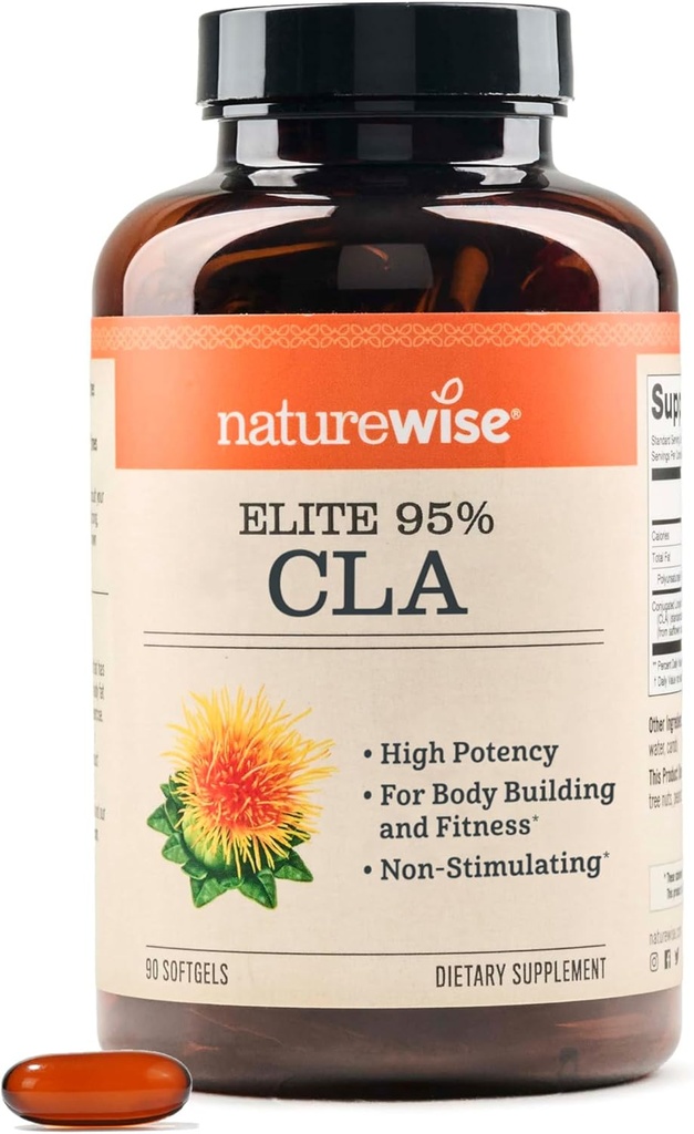 NatureWise CLA 1300 - 95% Active Conjugated Linoleic Acid for Women and Men, Not Stimulation, Supports Weight & Fitness Goals - Non-GMO, Gluten Free - 90 Softgels[1-Month Supply]